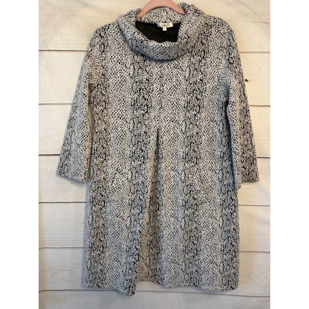 Tyler Boe Women Black White Snake Print Cowl Neck Tunic Dress Size M Pockets